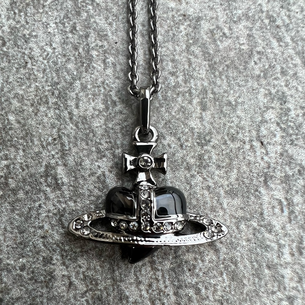 Black Heart Saturn Orb Necklace